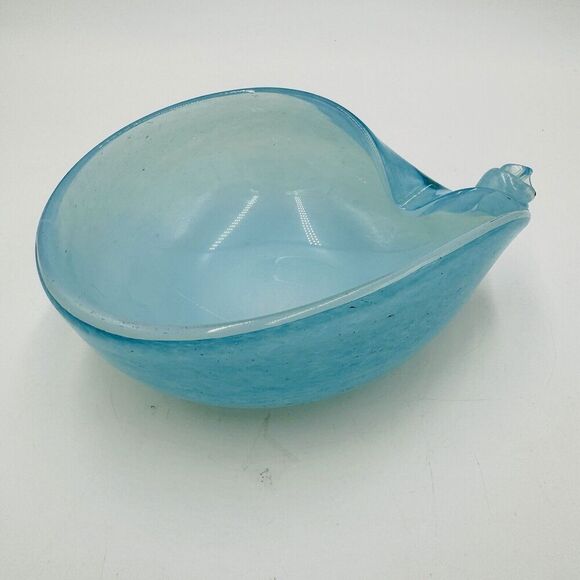 MCM Murano Art Glass Barbini Aqua Blue Bowl Italy Hand Blown - Picture 6 of 15